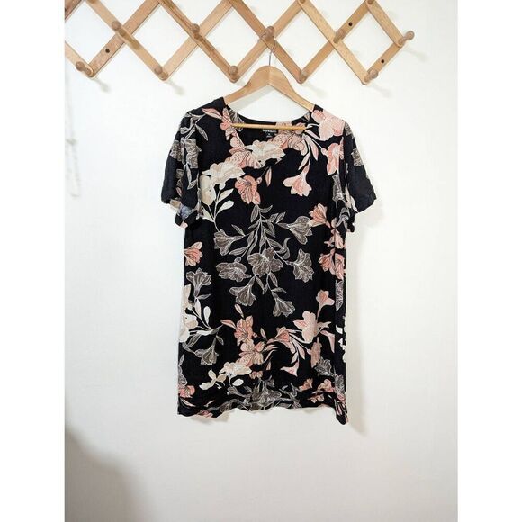Nicole Miller Black Floral Linen Blend Dress - Size XL - Picture 1 of 6
